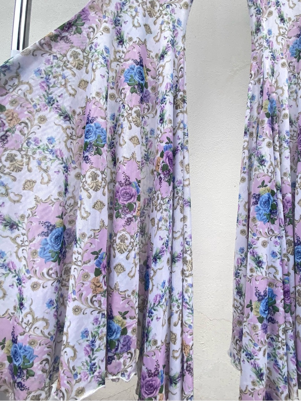 Sugar Thrillz Purple Multicolor Floral Mesh Ultra Flare Pants Size Small - Picture 4 of 9